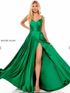 Rachel Allan Emerald Green Satin Evening Gown